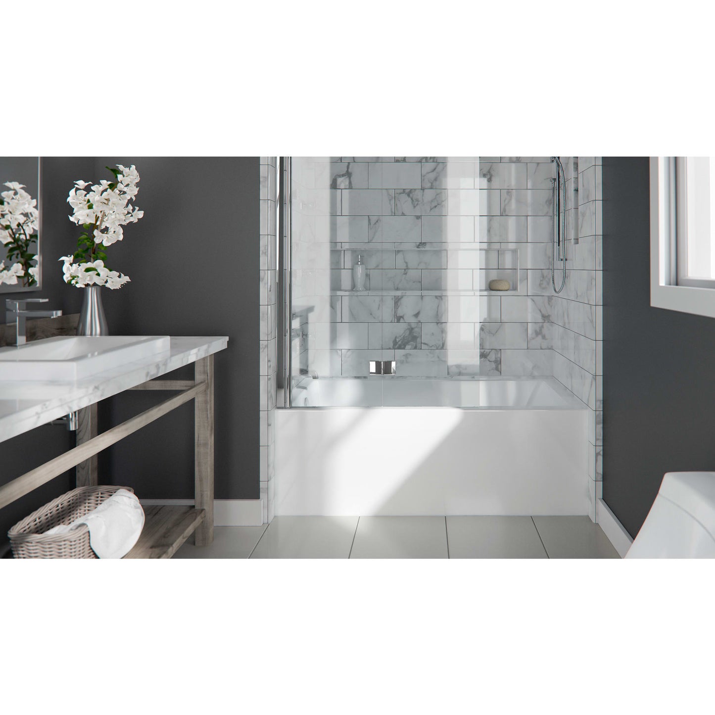 Albana 3060 IFS AFR Acrylic Alcove Left-Hand Drain Bathtub in White