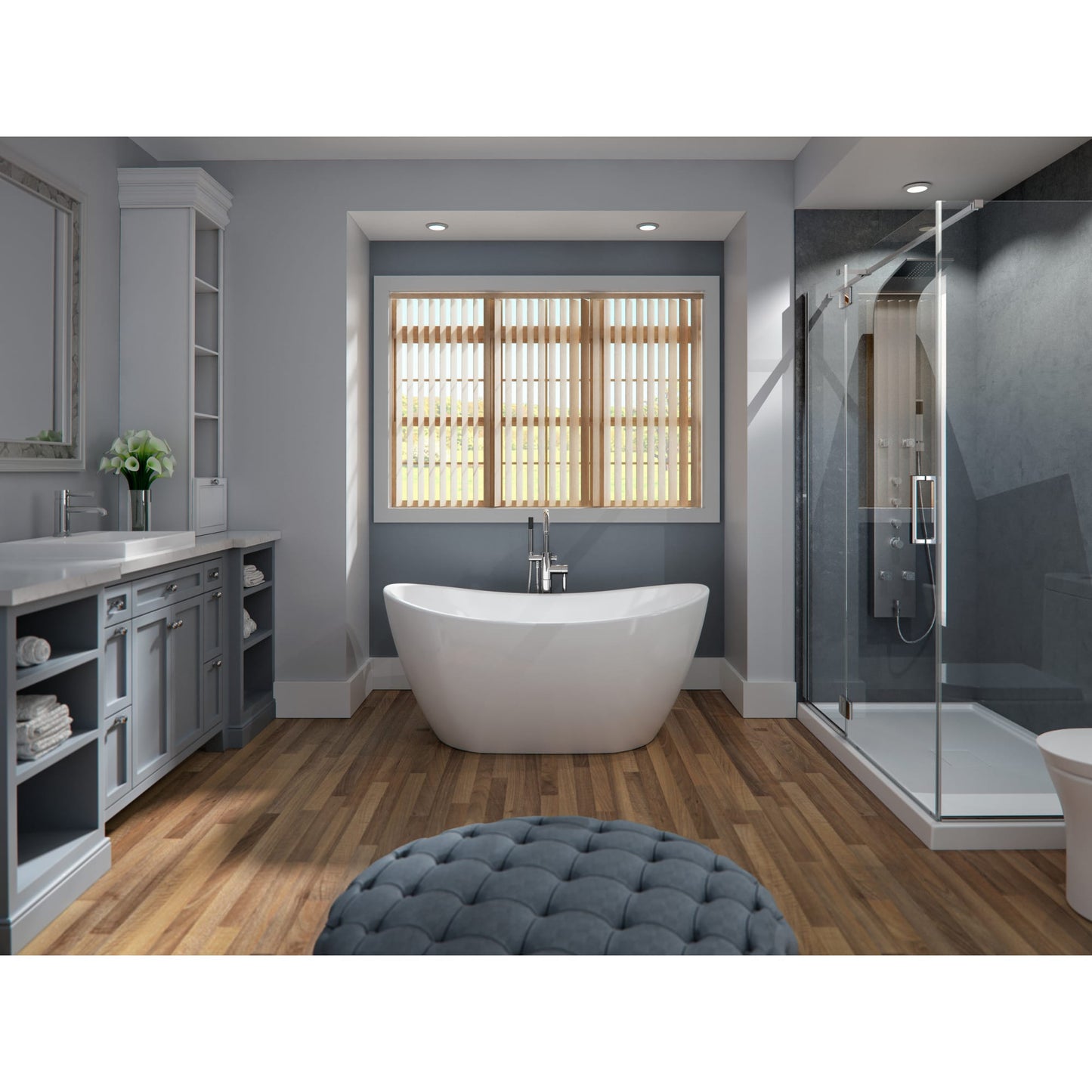 Florence F1 3266 AFR Acrylic Freestanding Center Drain Mass-Air Bathtub in White