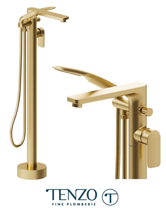 Tenzo Delano floor mount 3 pcs tub filler brushed gold DE52-BG