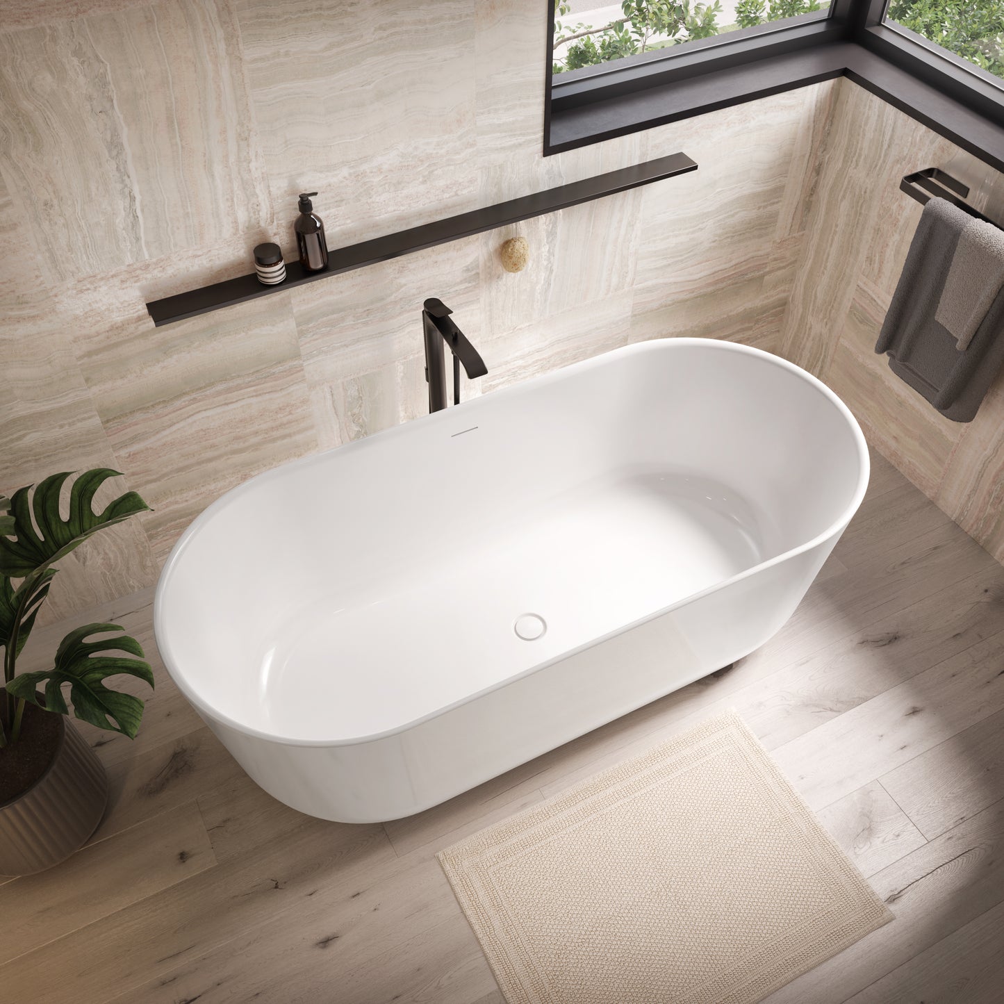 Haarlem 6730 AFR Acrylic Freestanding Center Drain Bathtub in White